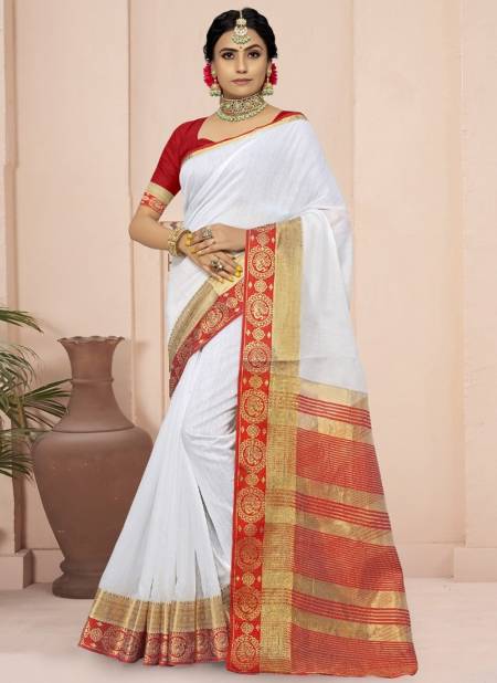 Red And White Sangam Red Chilli Fancy Wear Cotton Heavy Designer Saree Collection 1559